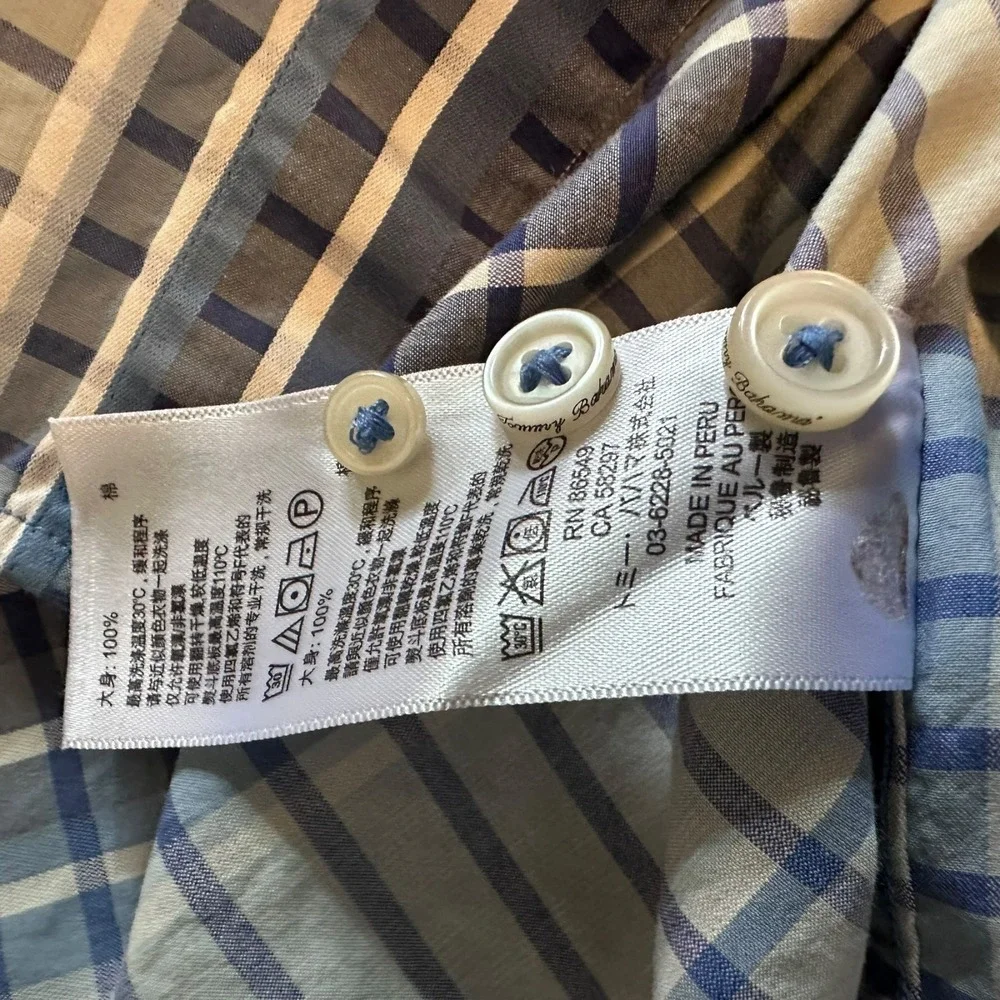 Tommy Bahama Button Down Mens L Blue Grey Excellent Pima Cotton Striped‎ Shirt
